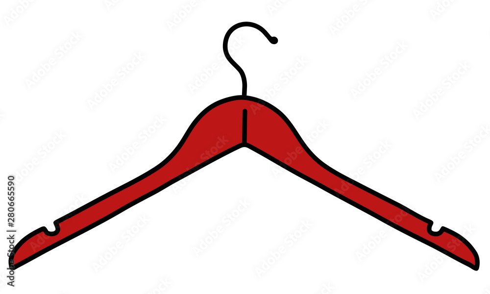The vectorized hand drawing of a red plastic simple coathanger The vectorized hand drawing of a red plastic simple coathanger
