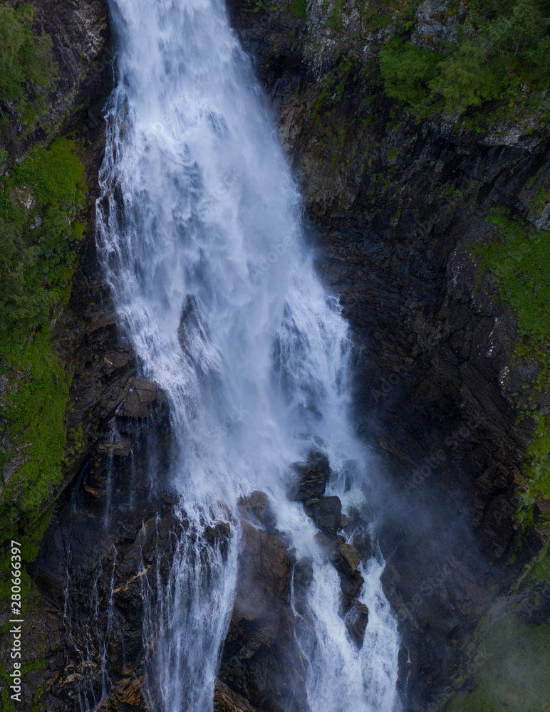 Naklejka premium Sivlefossen, one of the most beautiful waterfall of Norway located north of the village Voss in the region Hordaland.