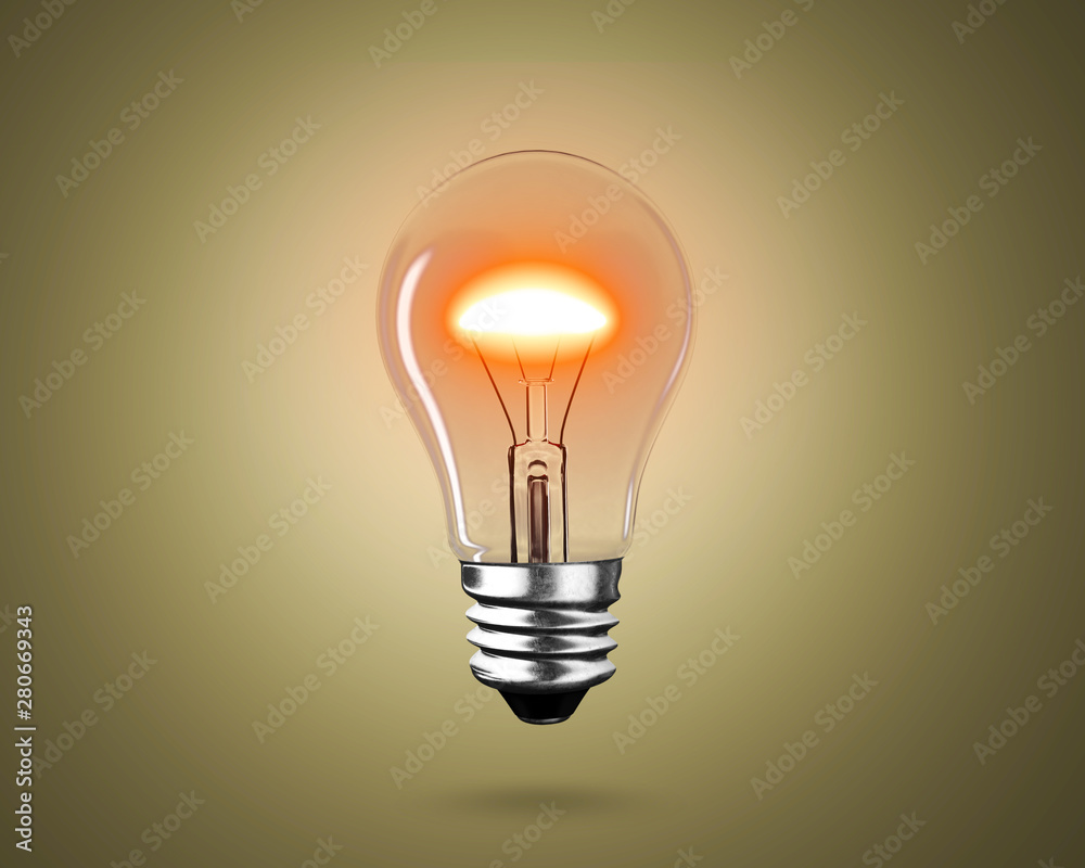 One lightbulb with bright yellow light to illuminate dark background, 3D rendering. One lightbulb with bright yellow light to illuminate dark background, 3D rendering.