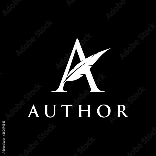 A letter and feather logo design. Author logo