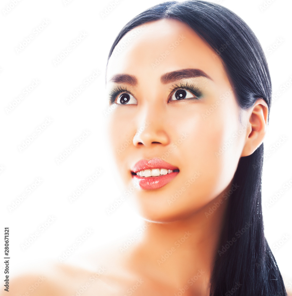 Fototapeta premium young pretty brunette asian woman emotional posing isolated on white background, happy smiling spa people