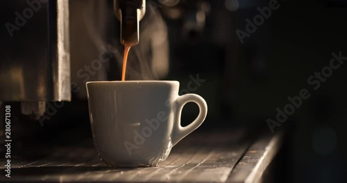 Italian vintage coffee machine makes fragrant espresso photo