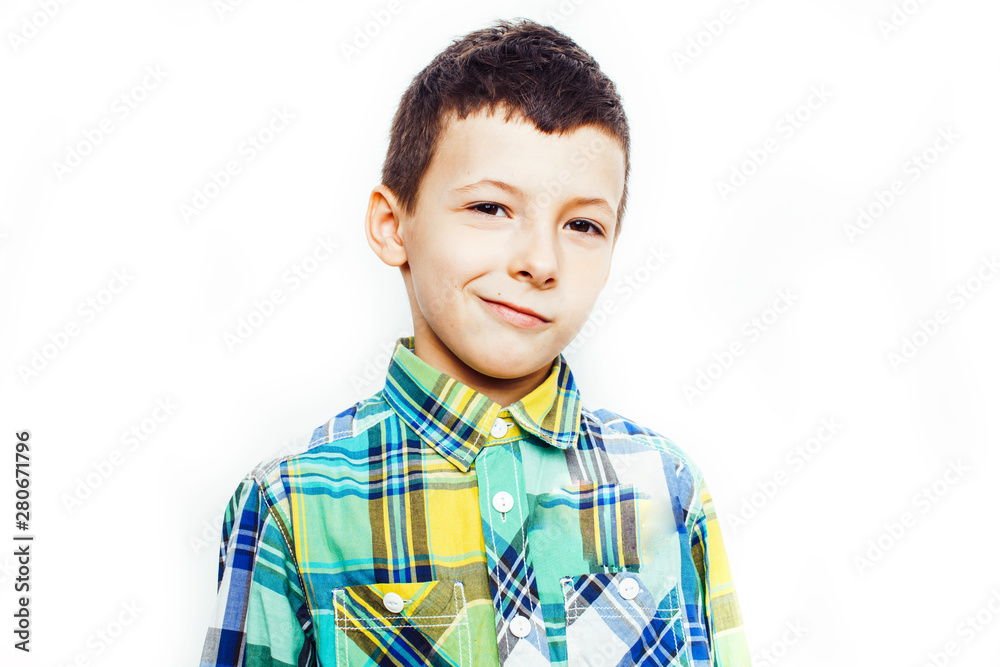 little cute boy on white background gesture smiling close up, lifestyle people concept little cute boy on white background gesture smiling close up, lifestyle people concept