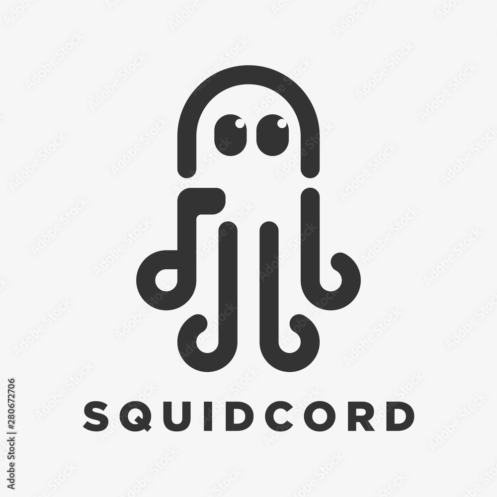 squid and symbol of music, logo vector squid and symbol of music, logo vector