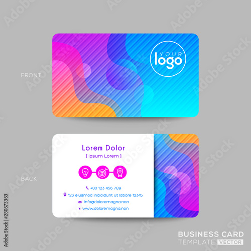 modern business card design with vibrant bold color graphic background, oblique line pattern fluid background