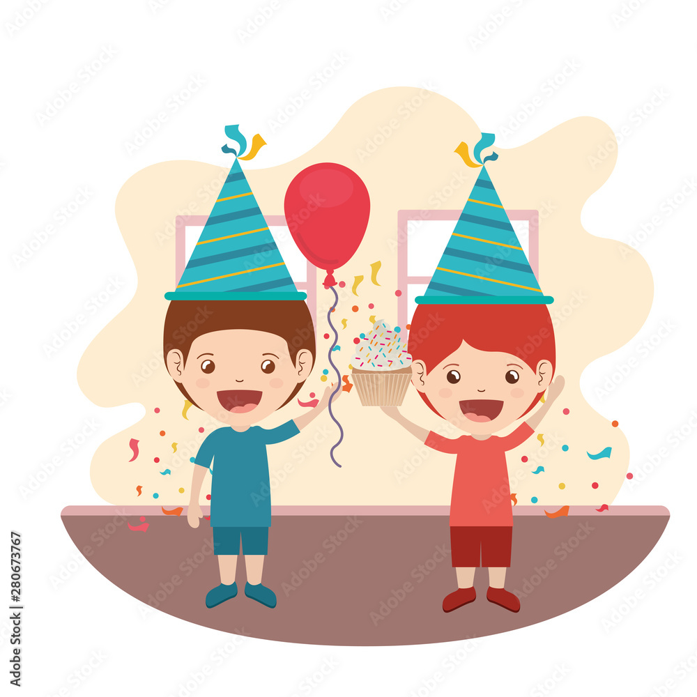 boys with party hat in birthday celebration boys with party hat in birthday celebration