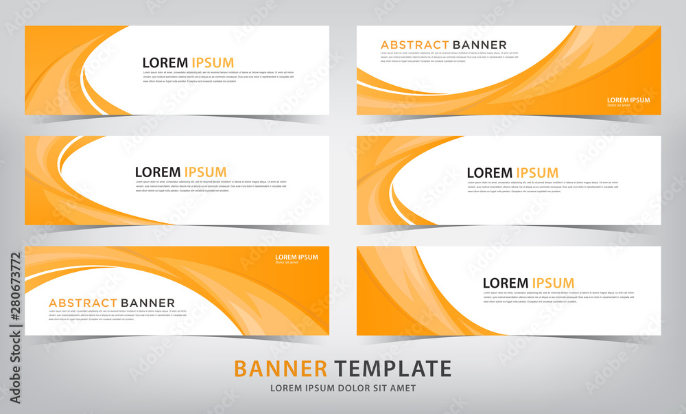 set of abstract orange banner template with wave theme, vector illustration