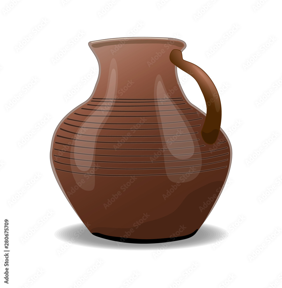 Ceramic jug . A clay drinking vessel. Dishes for liquid. isolated, white .,Illustration