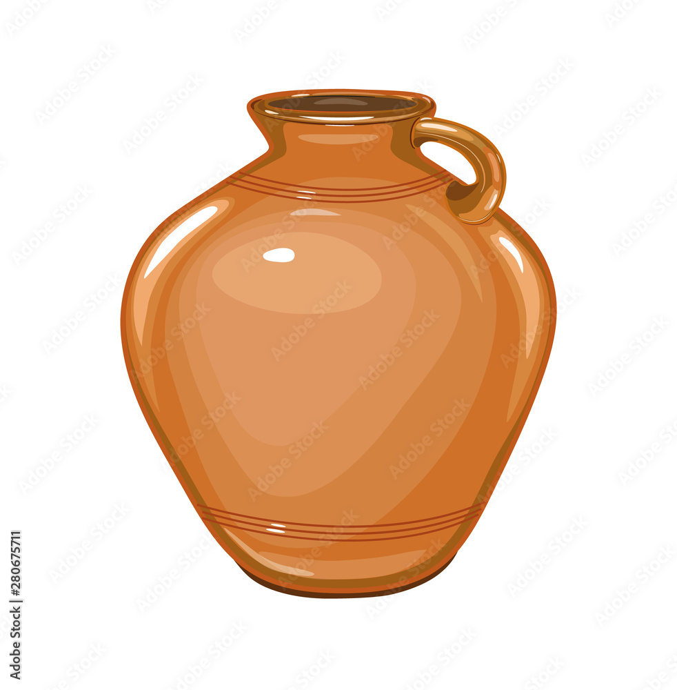 Ceramic, glossy pitcher . Dishes for liquid. Isolated, white. Illustration