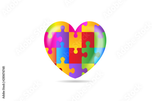 Autism puzzle heart symbol logo
