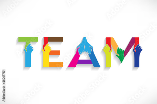 Team handshake word colorful logo