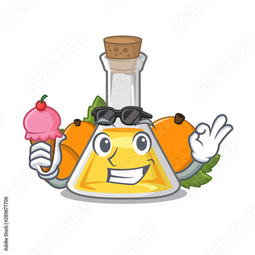 With ice cream apricot oil isolated with the mascot