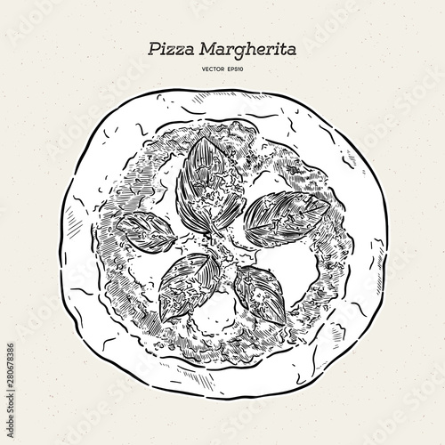 Pizza Margherita, hand draw sketch vector.