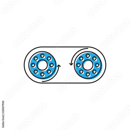 Gears with belt vector icon isolated on white background