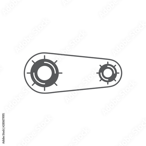 Gears with belt vector icon isolated on white background