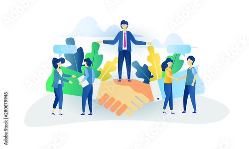 Business concept vector illustration, partnership concept, agreement of parties, hand shake, signing documents