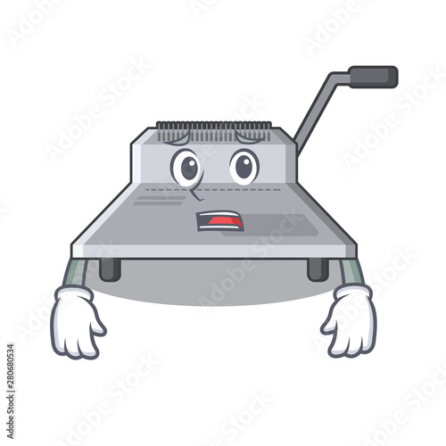 Afraid binding machine above wood table cartoon