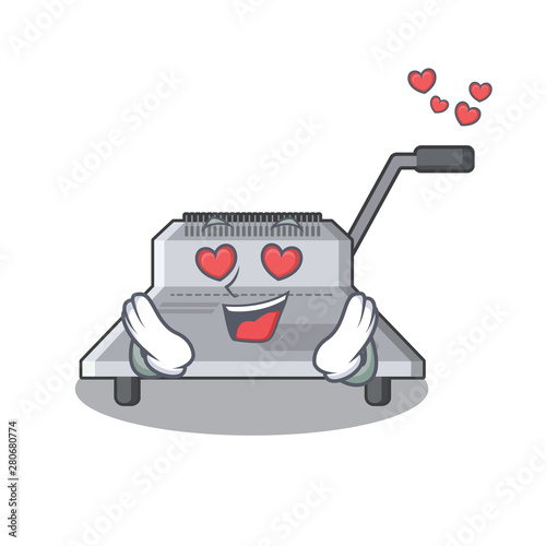 In love binding machine above wood table cartoon