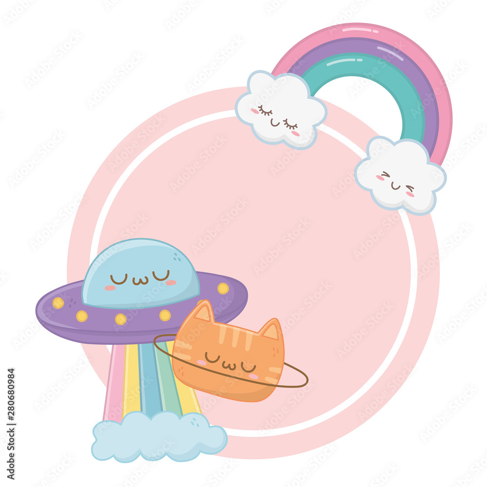 Kawaii of ufo with cat cartoon design Kawaii of ufo with cat cartoon design