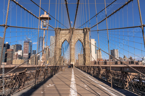 Brooklyn bridge at the morning, USA downtown skyline, Architecture and building with tourist concept © THANANIT