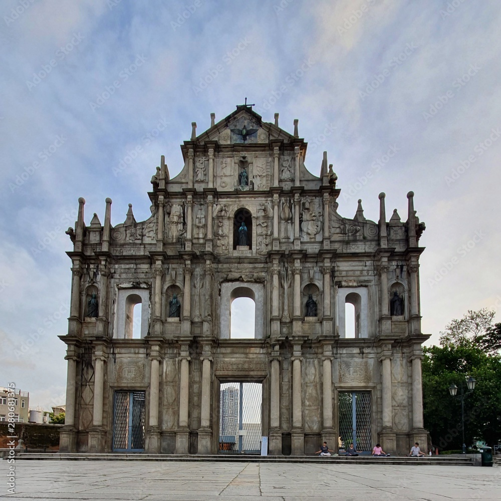 Famous cathedral in Macau with early morning meditation
