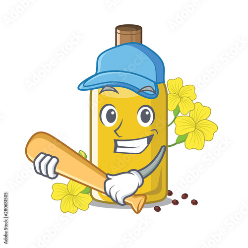Playing baseball canola oil isolated with the cartoon