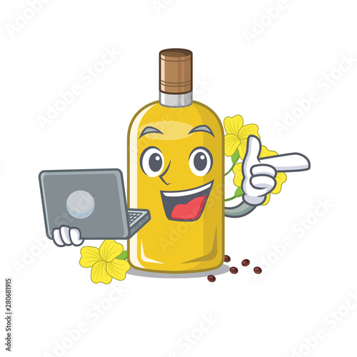 With laptop canola oil isolated with the cartoon