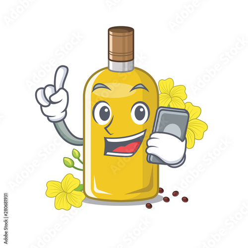 With phone canola oil isolated with the cartoon