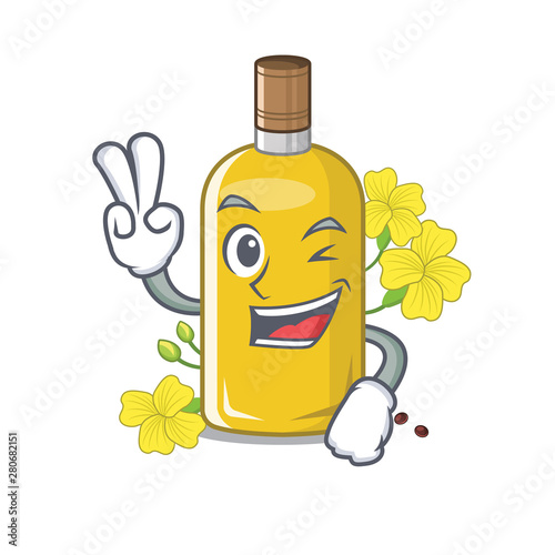 Two finger canola oil in the mascot shape