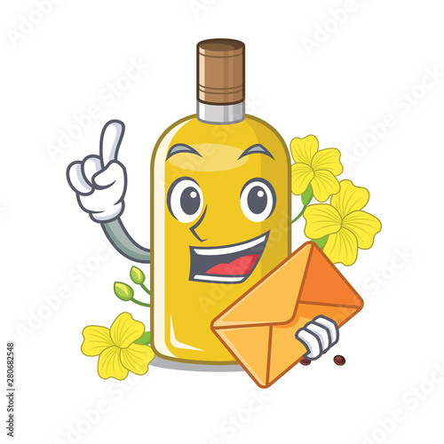 With envelope canola oil in the mascot shape