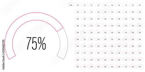 Set of circular sector percentage diagrams meters from 0 to 100 ready-to-use for web design, user interface UI or infographic - indicator with pink