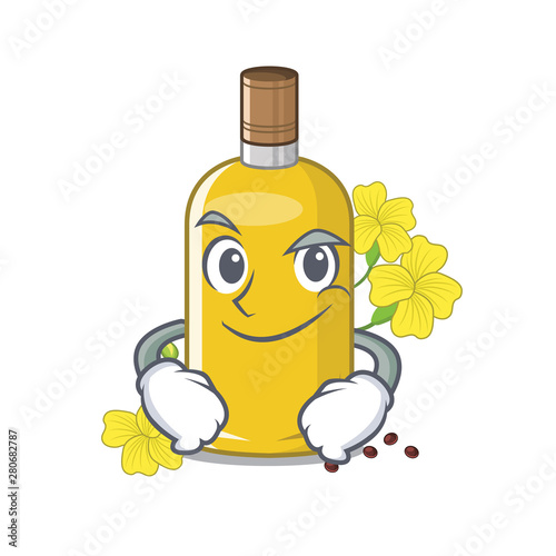 Smirking canola oil in the mascot shape