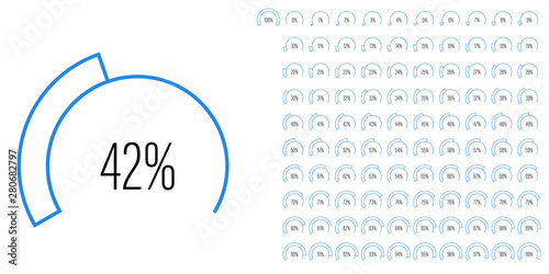 Set of circular sector percentage diagrams meters from 0 to 100 ready-to-use for web design, user interface UI or infographic - indicator with blue