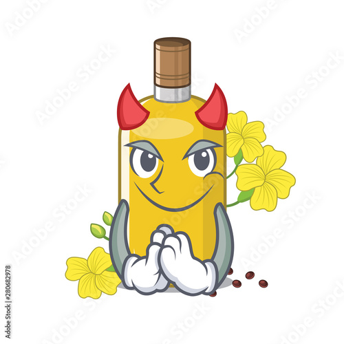 Devil canola oil above the chair character