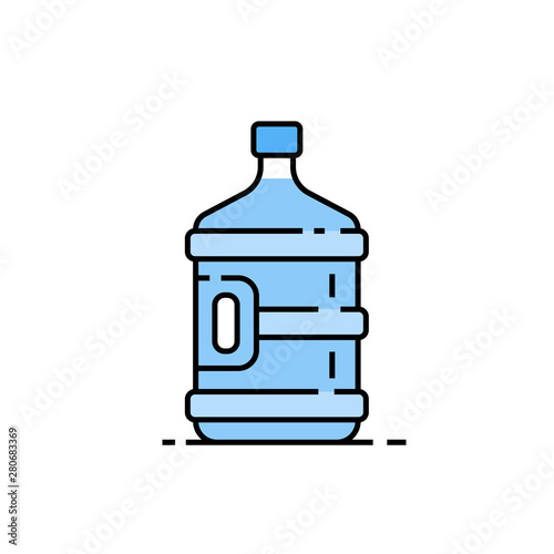 5 gallon water bottle line icon. Large clear blue plastic bottled mineral water container symbol. Vector illustration.