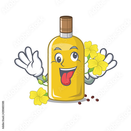 Crazy canola oil poured into cartoon glass