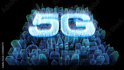 Futuristic holographic 5G digital wireless high speed fifth innovative generation for cellular network connectivity, high speed Internet broadband network photo