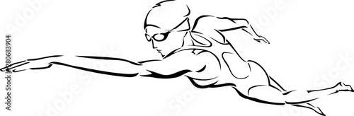 Swimming Female, Front Crawl Line Art