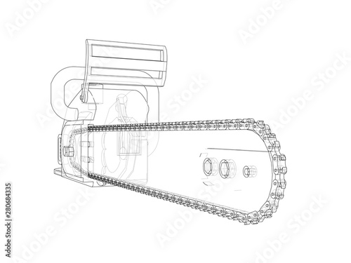 Chain saw. Vector rendering of 3d