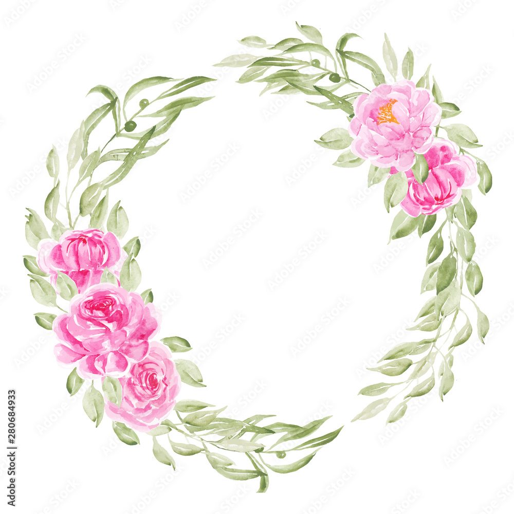 pink peony watercolor flowers wreath