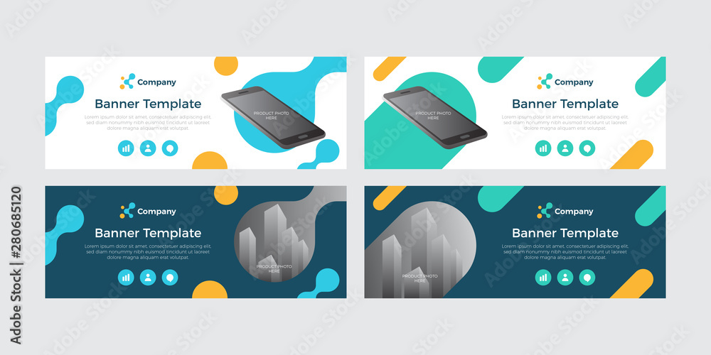 Modern colorful banner template with editable text and photo placeholder
