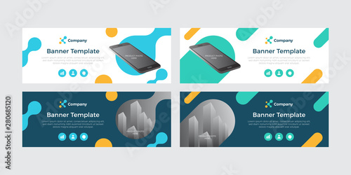Modern colorful banner template with editable text and photo placeholder