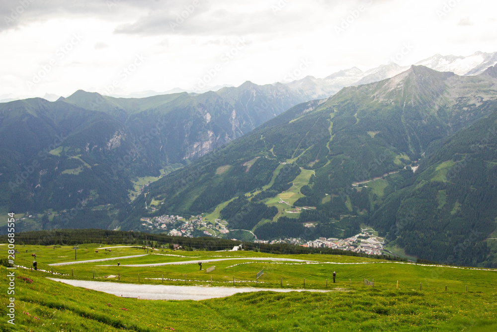 Fototapeta premium view of Alps from top of cable car at Bad Gastein, Austria