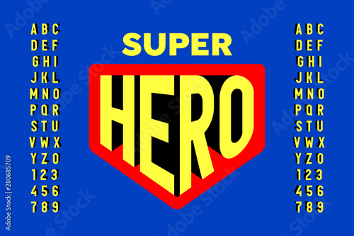 Comics super hero style font design, alphabet letters and numbers