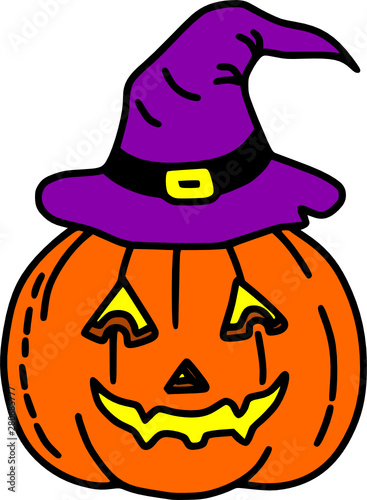 Halloween Jack-o-Lantern In Witch Hat Color Vector Illustration