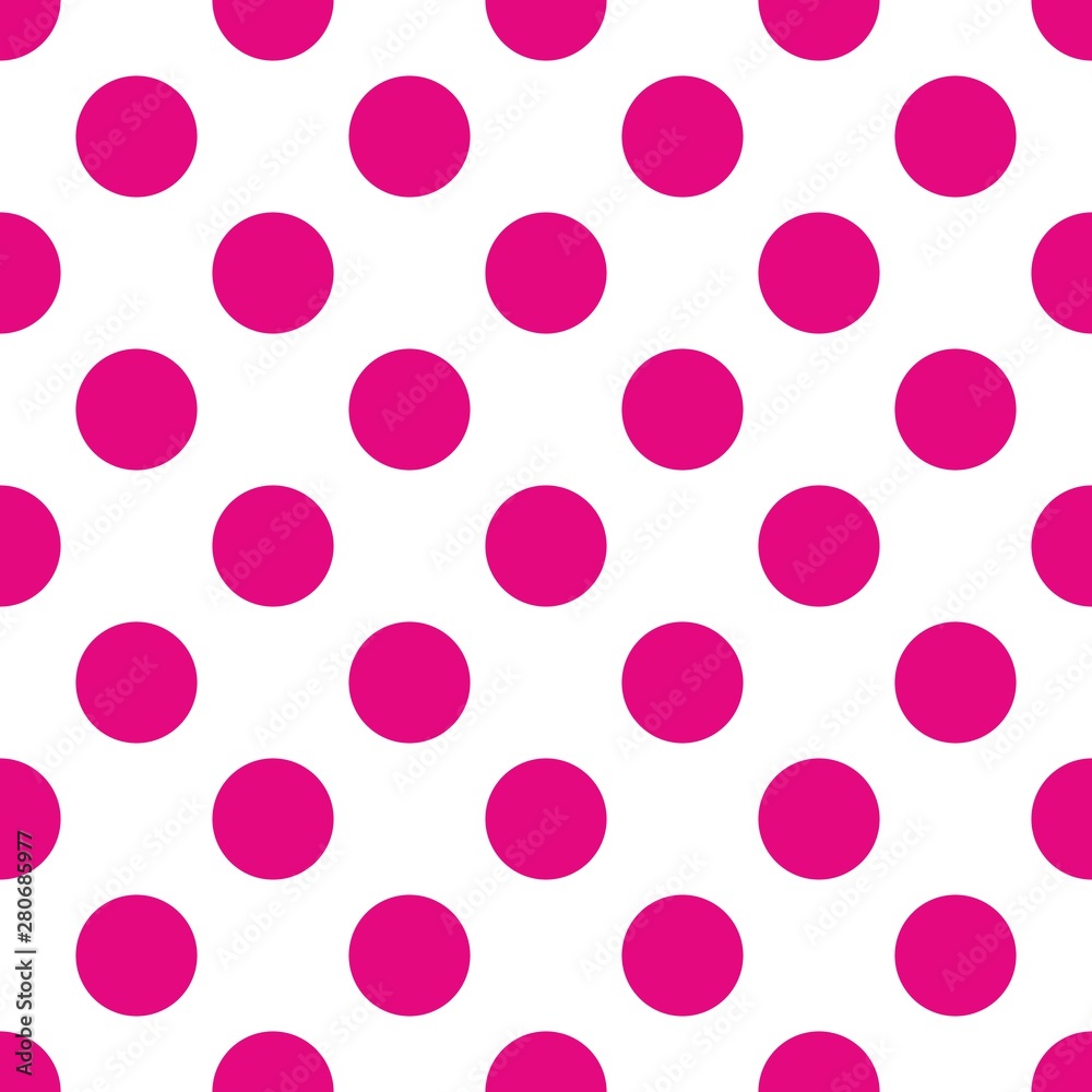 Seamless vector pattern with pink polka dots on a white background. For cards, albums, backgrounds, arts, crafts, fabrics, decorating or scrapbooks.