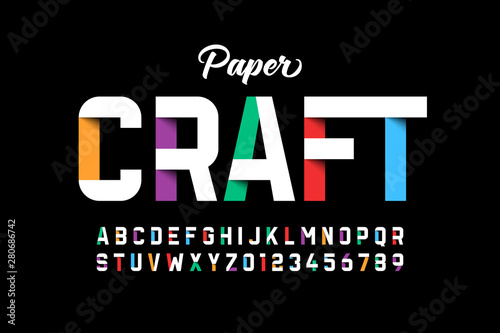 Paper craft style font design, paper folding alphabet letters and numbers