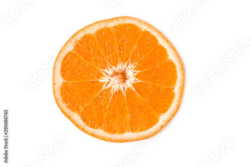 Slice orange on a white background.