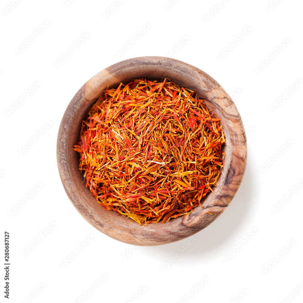 Fototapeta premium Dried saffron spice isolated on white background.