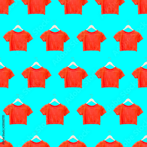 Seamless pattern. Orange T-shirt. Use for t-shirt, greeting cards, wrapping paper, posters, fabric print. photo